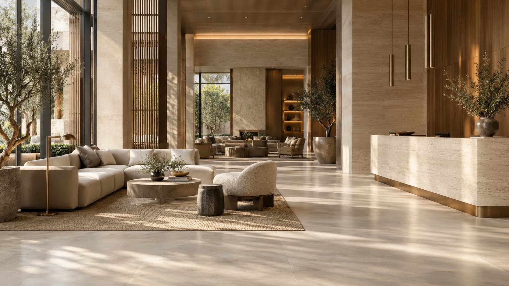 Elegant hospitality interior with layered lighting